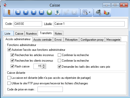 Acc&egrave;s distant - Caisse