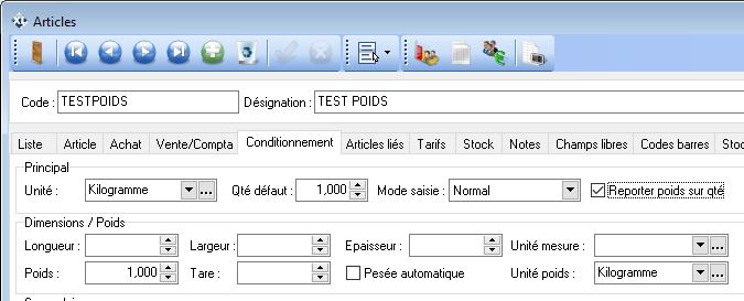 Articles Code Barre Poids - Conditionnement