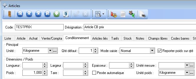 Article Code Barre Prix - Conditionnement