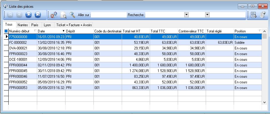 Liste des mouvements Client en compte