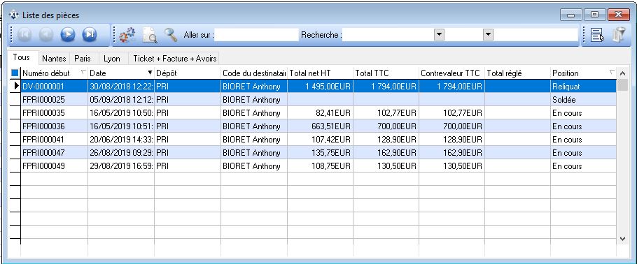 Liste des mouvements client caisse