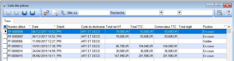 Liste des mouvements fournisseur