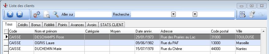 Carte fidélité - Liste des clients