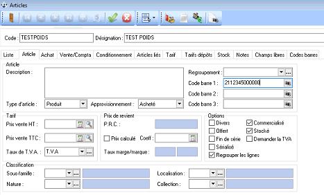 Article Code barre poids - Article