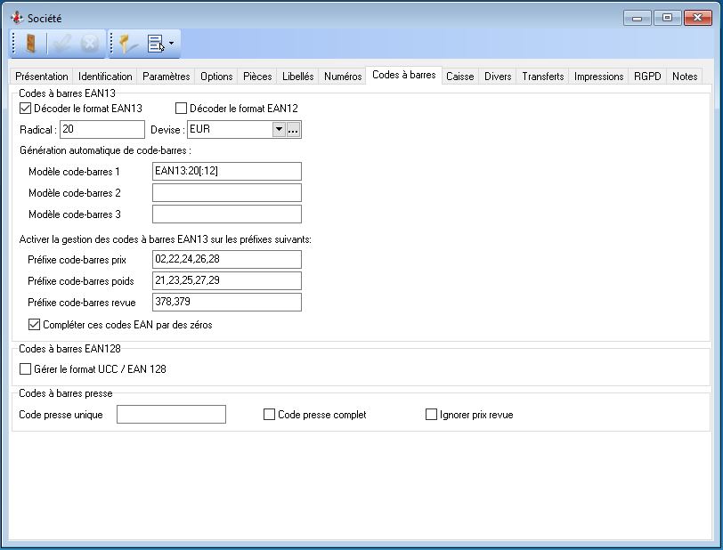Société - Codes à Barres