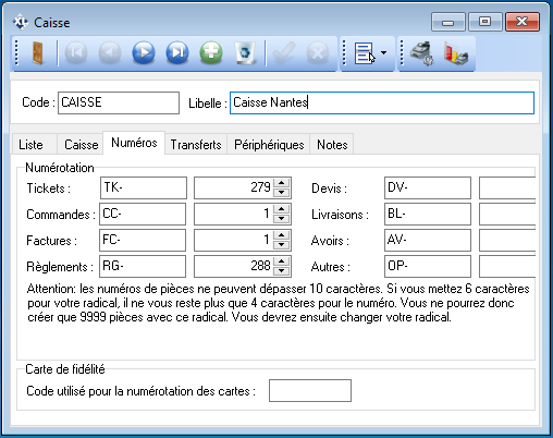 Fichier Caisse - Numéro