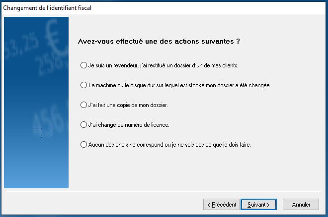 Message contrôle Changement de l'identifiant fiscal