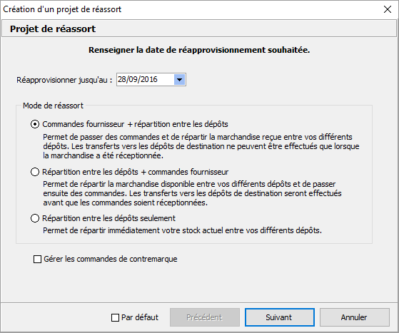 Cr&eacute;ation projet de r&eacute;assort