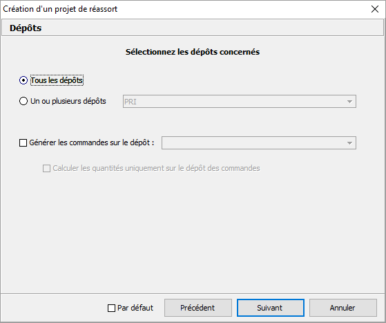 Cr&eacute;ation projet de r&eacute;assort - D&eacute;p&ocirc;t