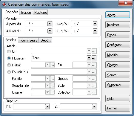 Cadencier des commandes fournisseur - Articles