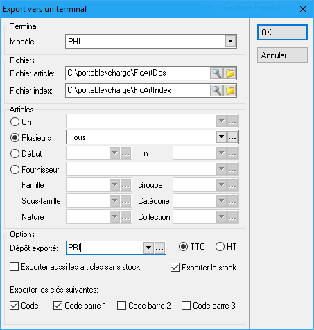 Dossiers - Exporter vers un terminal - Configuration