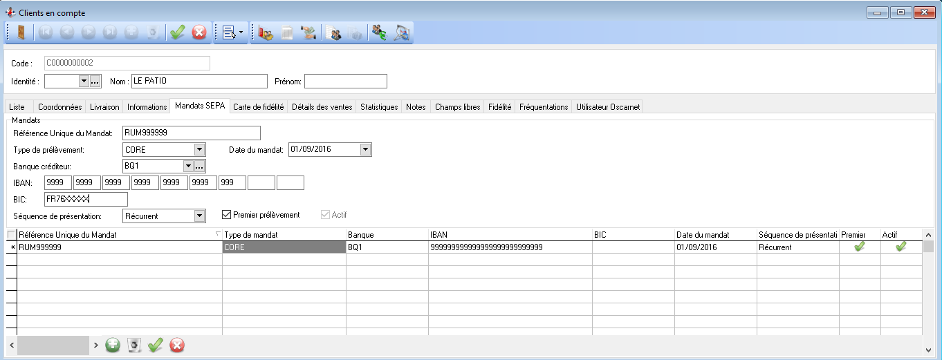 Paramétrage SEPA Client