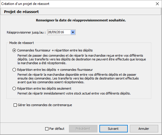 Création projet de réassort