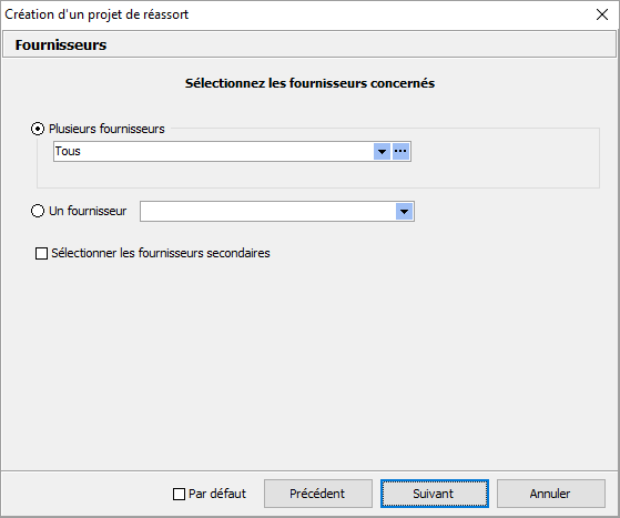 Création projet de réassort - Fournisseur