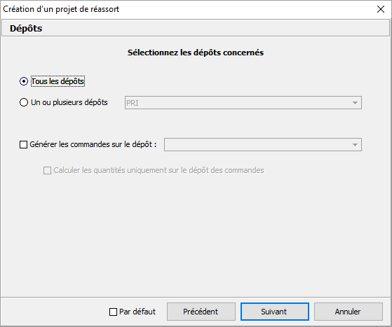 Création projet de réassort - Dépôt