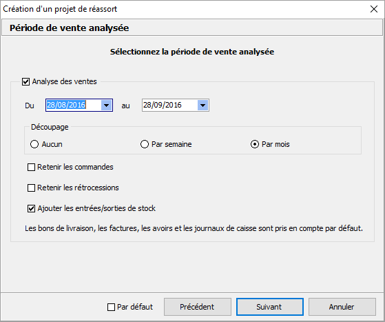 Création projet de réassort - Analyse des ventes