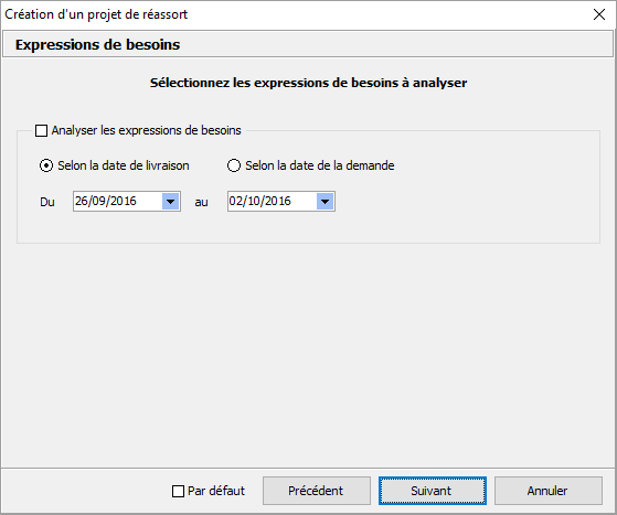 Création projet de réassort - expression de besoins