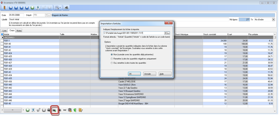 Inventaire - Importer un fichier