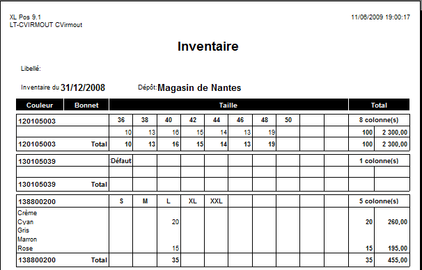 Etat inventaire décliné