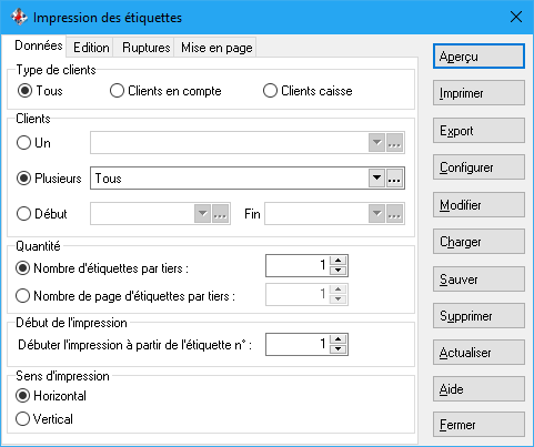Etiquettes clients - Données
