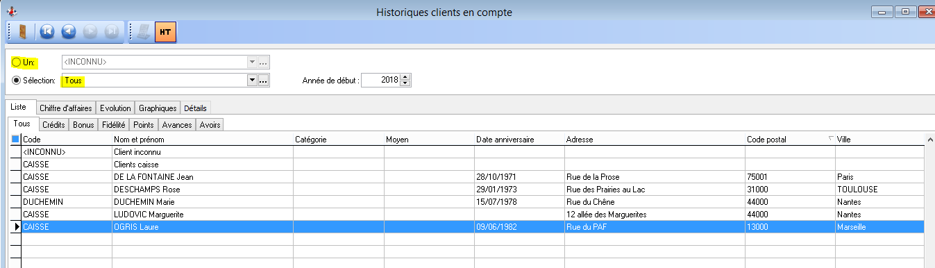 Historiques - Clients en compte - Liste