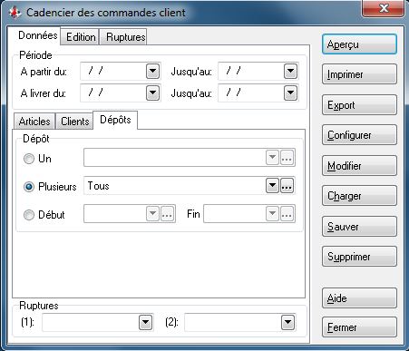 Cadencier des commandes clients - Dépôts