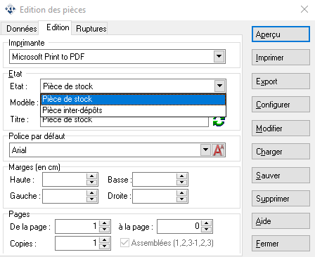 Pièces de stock - Edition