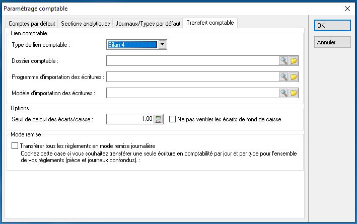 Paramétrage comptable - Transfert comptable