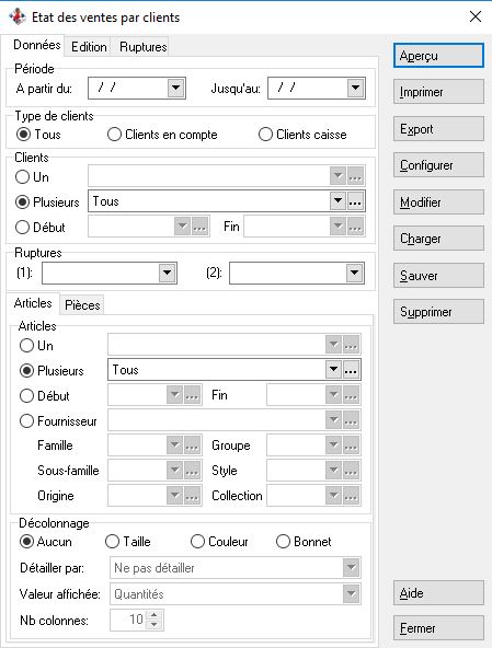 Etat des ventes par clients - Articles