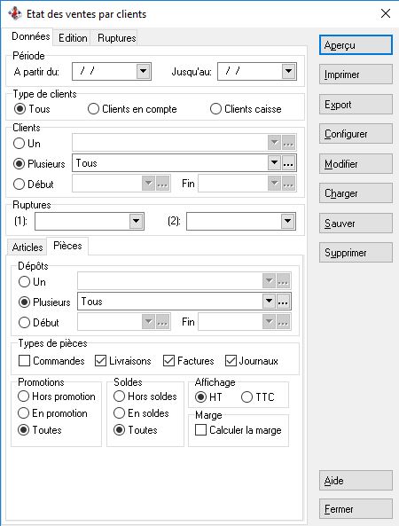 Etat des ventes par clients - Pièces