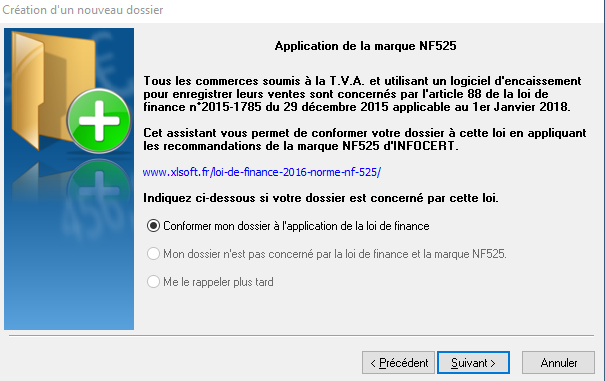 Création dossier - Application NF525