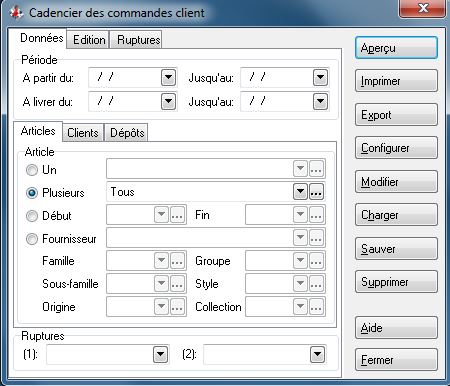 Cadencier des commandes clients - Articles