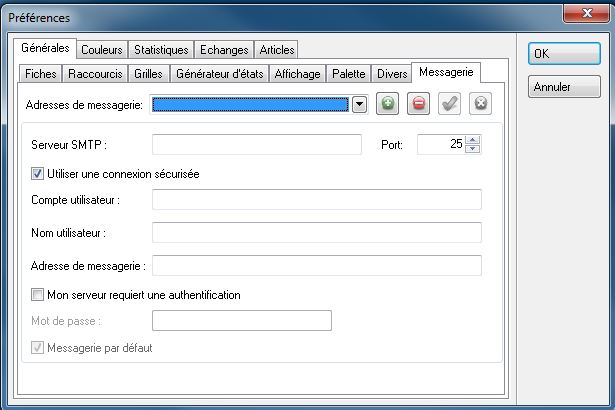 Paramétrage Messagerie