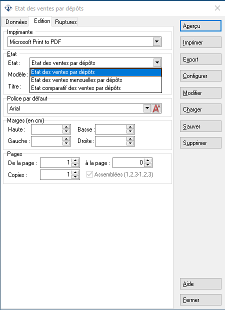 Etat des ventes par dépôts - Edition