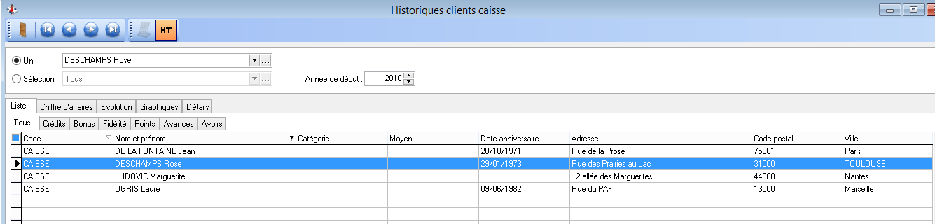 Historiques - Clients caisse - Liste