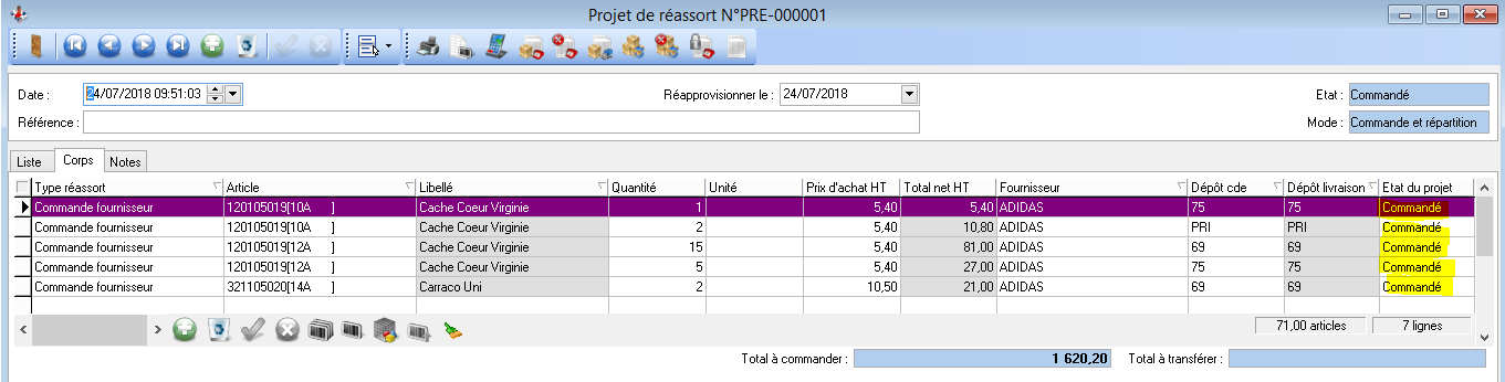 Projet de réassort -Résultat