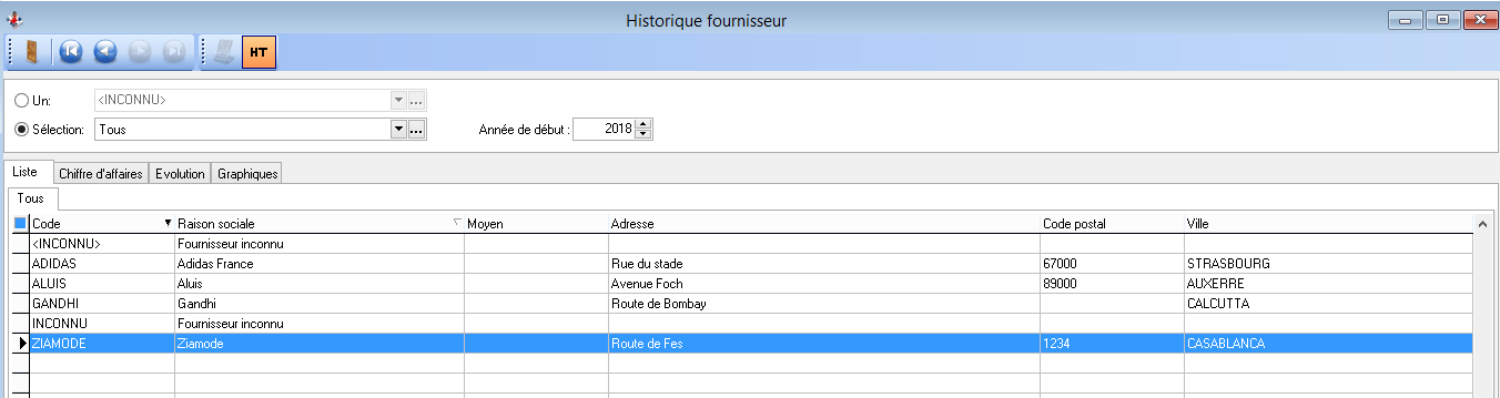 Historiques - Fournisseurs - Liste