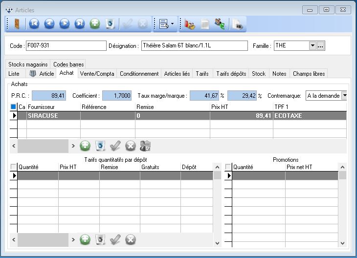 Fiche Article - Fournisseur