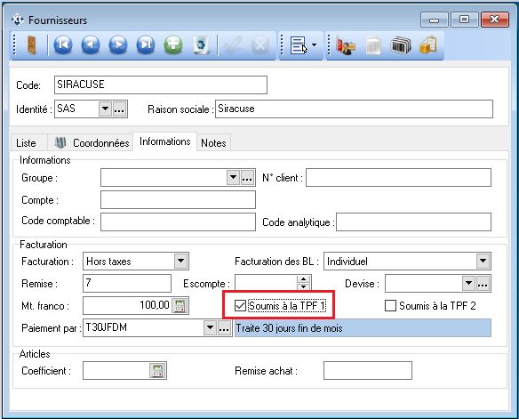 Fiche Fournisseur