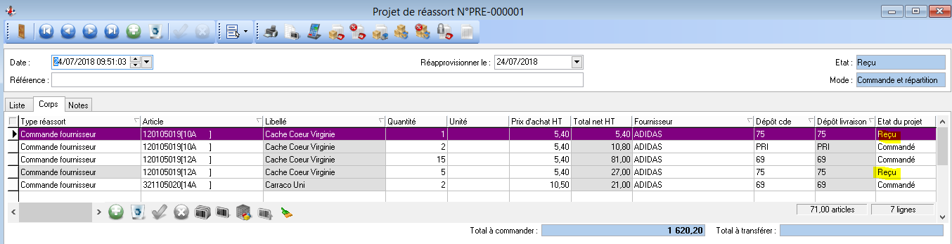 Projet de réassort - Etat