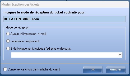 Mode réception des tickets