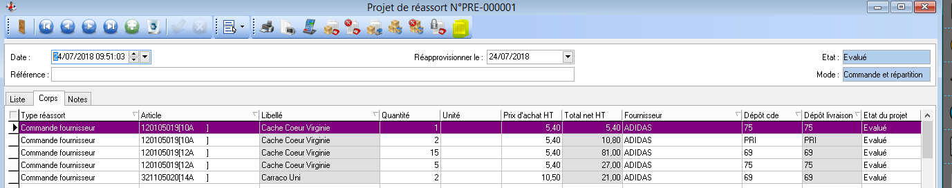 Projet de réassort - Pièce du projet