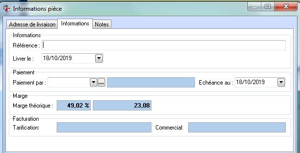 Informations de la pièce