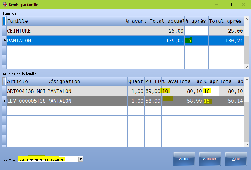 Remise par famille - Conserver les remises existantes