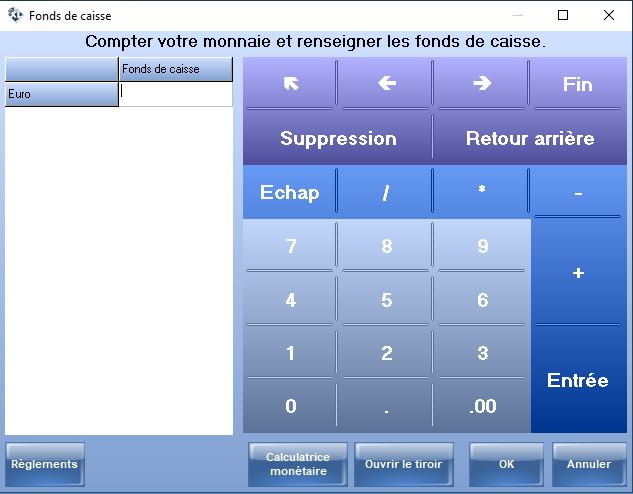 Saisie du Fonds de caisse