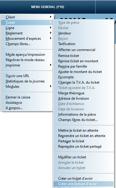 Créer une facture d'avoir