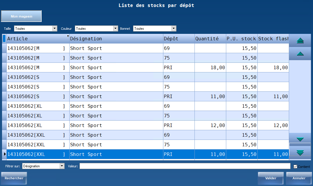 Affiche le stock Affiche le stock