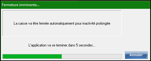 Avertissement de la fermeture automatique de la caisse