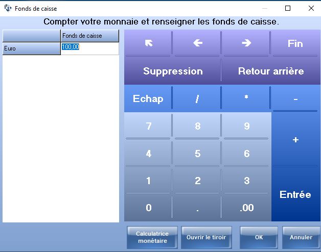 Saisie du Fonds de caisse