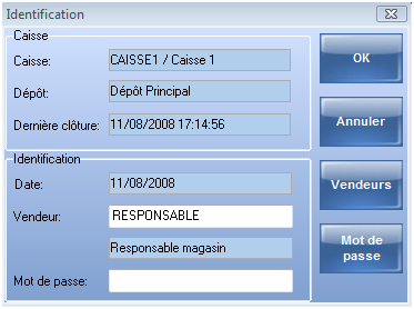 Identification - Ouverture caisse